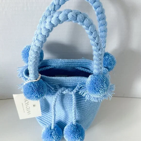 NWT Hola Guava Sky Blue Mini PomPom Bag - Picture 3 of 4